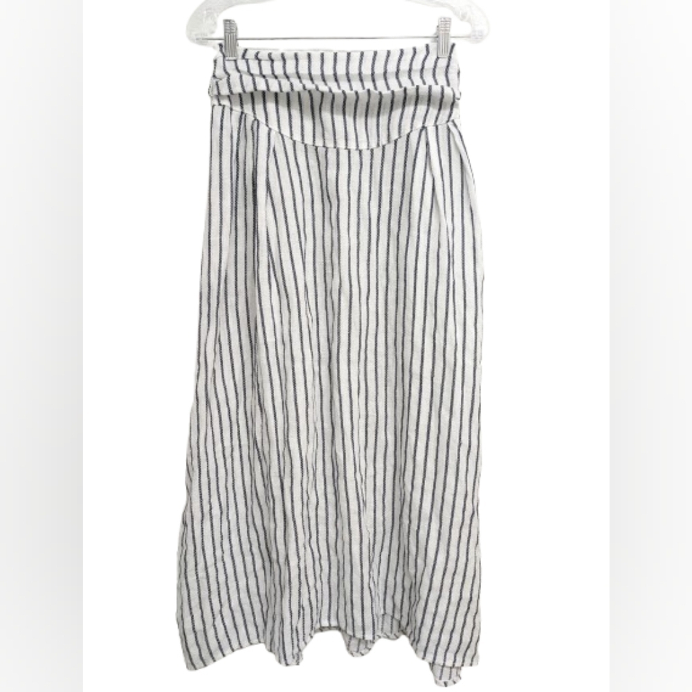 Angela Mara women's pull on stripe midi striped white and black skirt - Picture 2 of 7